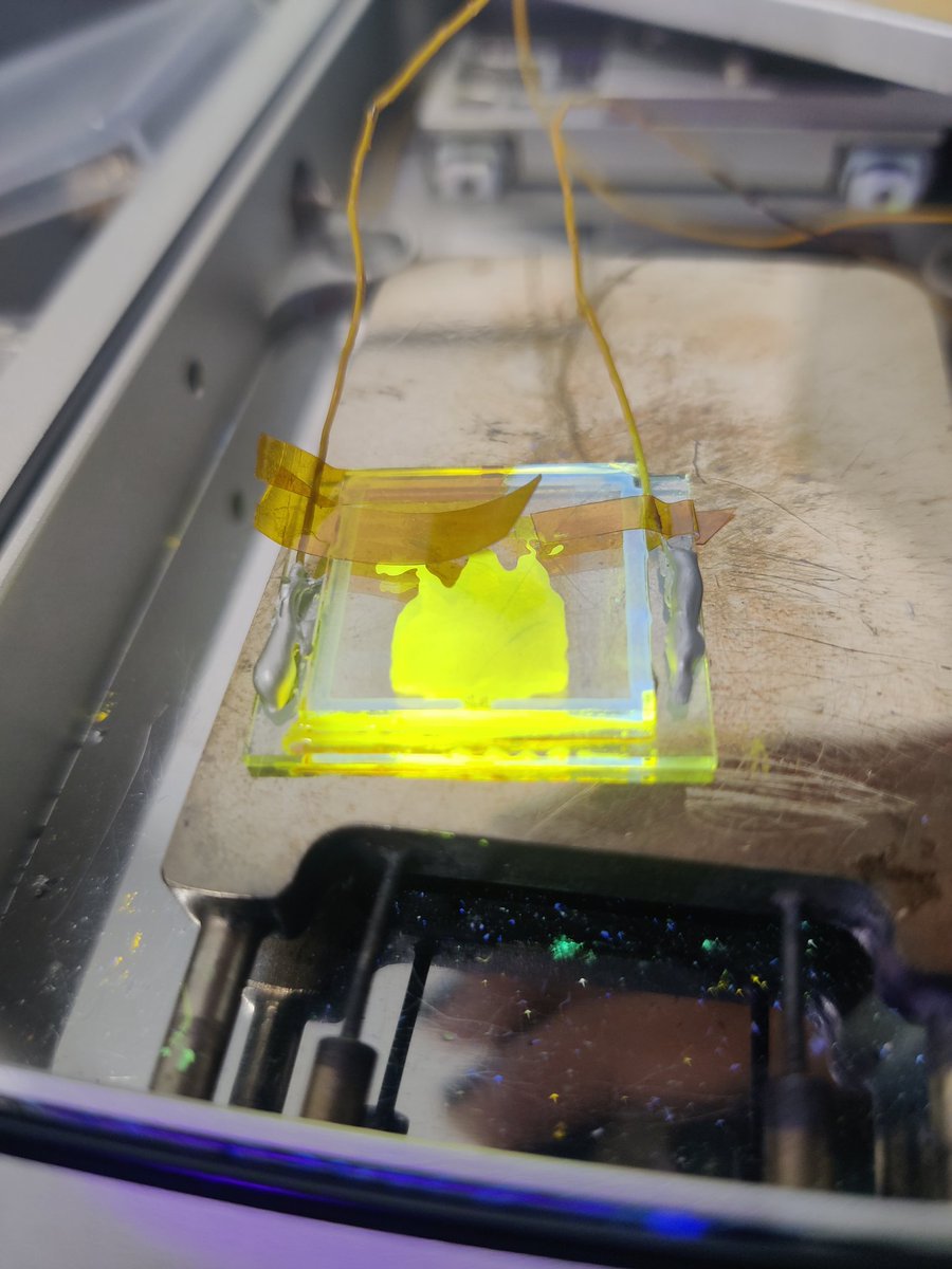 K_MallHaidaraly's tweet photo. Yet again working on charge carrier mobility measurements for this #FluorescenceFriday. Shiny baby was has a bit of an attitude and didn't wanna go in but the cell was filled eventually (photocurrent not stable tho 😶) #phdlife #realtimechem #JSPSSummerProgram2023 https://t.co/yMskyQG0bu