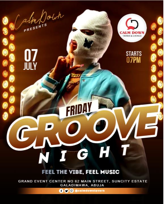 CalmDownTavern's tweet photo. Join us tonight at Calmdown Tavern for our Special #CalmDown Groove Night! Get ready for an exciting evening of performances and good music, as we bring you the best entertainment to help you unwind and relax. Don't miss out on this amazing event. #groove #Galadimawa #Lokogoma https://t.co/Ku6IeYmq1P