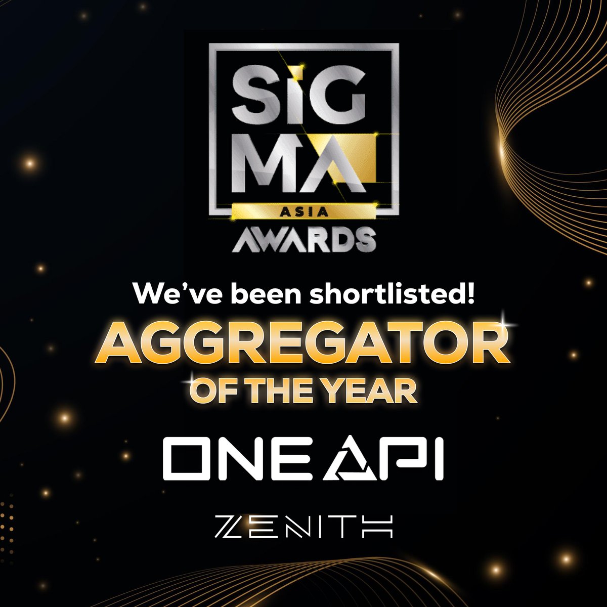 IAMZENITH_0's tweet image. Thrilled and honored to be shortlisted for the prestigious Aggregator of the Year award at Sigma Asia Awards! We would like to express our gratitude to all our partners and clients for their support!
#Zenith #igamingapi #ALIZE #OneAPI #igaming #aggregator #pgsoft #latam