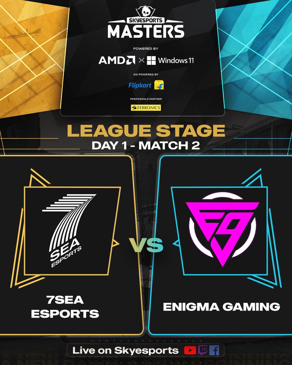 ⚡️🏆 Get ready for the next electrifying match in Skyesports Masters League! Team 7Sea Esports goes head-to-head against Team Enigma Gaming, bringing forth a clash of talents and determination! 

⚔️💥 Expect explosive action, and nail-biting finishes.

🗓️ 8th July
⚔️M2: 7Sea vs