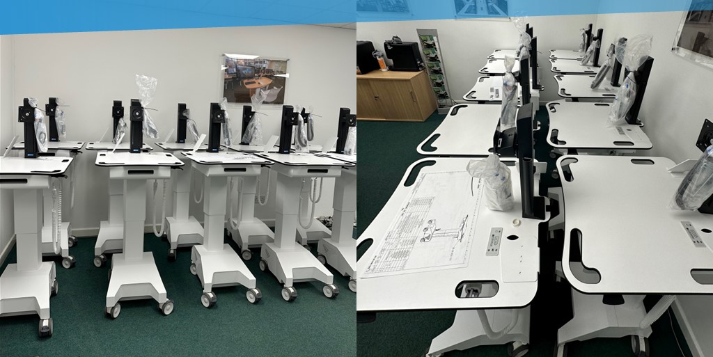 DalenHealthcare's tweet photo. Here’s a sneak peek at some of our Workstation on Wheels ready to be shipped to our clients.

We can’t wait to see them in action!

#MedicalTrolley #NHS #WorksationOnWheels https://t.co/d6UjxOIcuh