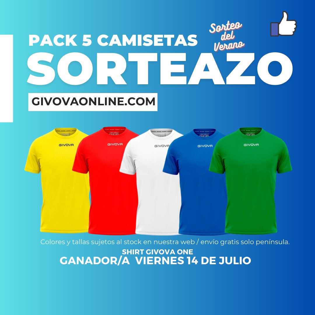 SORTEAZO DE VERANO 📢
GANA UN PACK DE 5 CAMISETAS 

⚽️ SIGUENOS EN TWITTER.
⚽️ DALE RT.
⚽️ Comenta #SorteoGivova quién es para el mejor jugador de la historia (solo respuestas incorrectas).