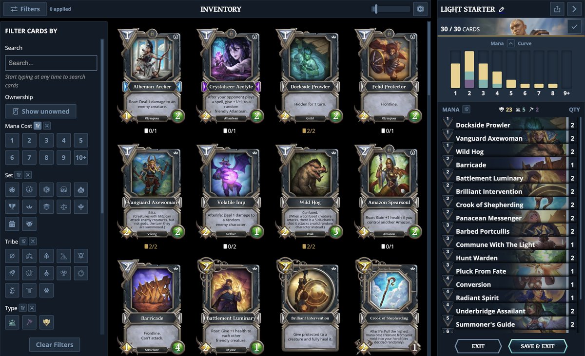 Mortals have spoken, and the Gods have listened! 🙇 

We've taken your feedback and implemented the following changes to the new Deckbuilder:

✅ Quality filter order corrected
✅ No card limit – decks with >30 cards just become invalid
✅ Card sorting adjusted to Mana cost as