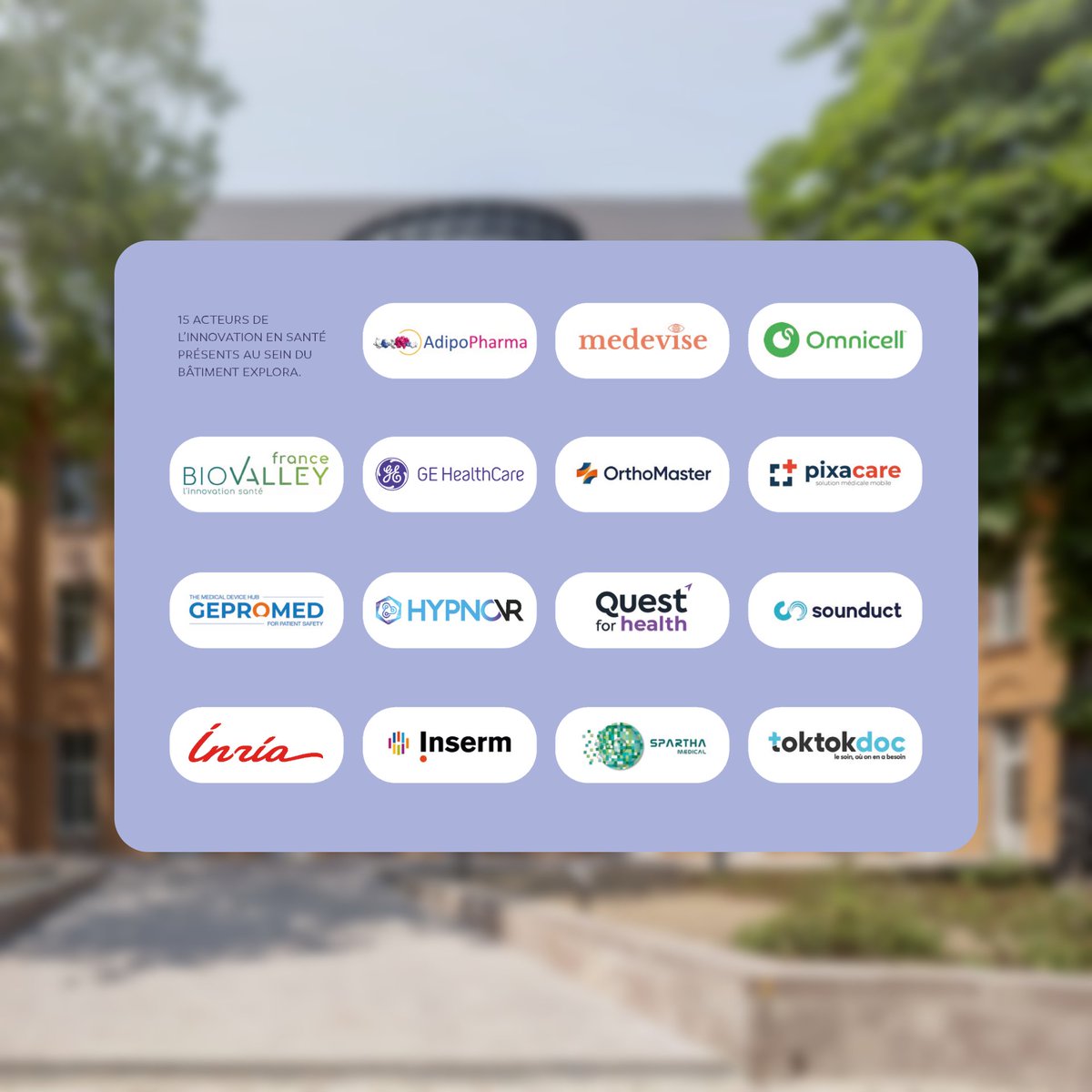 Nextmed inaugure eXplora, un bâtiment dédié à l'innovation et aux entreprises au cœur de son campus médical à Strasbourg

Désormais, 15 sociétés y évoluent quotidiennement, dont <a href="/SparthaMedical/">Spartha Medical</a>, <a href="/hypnovr/">HypnoVR</a>, <a href="/pixacare/">Pixacare</a>, Sounduct, <a href="/TokTokDoc/">TokTokDoc</a> et Quest for Health