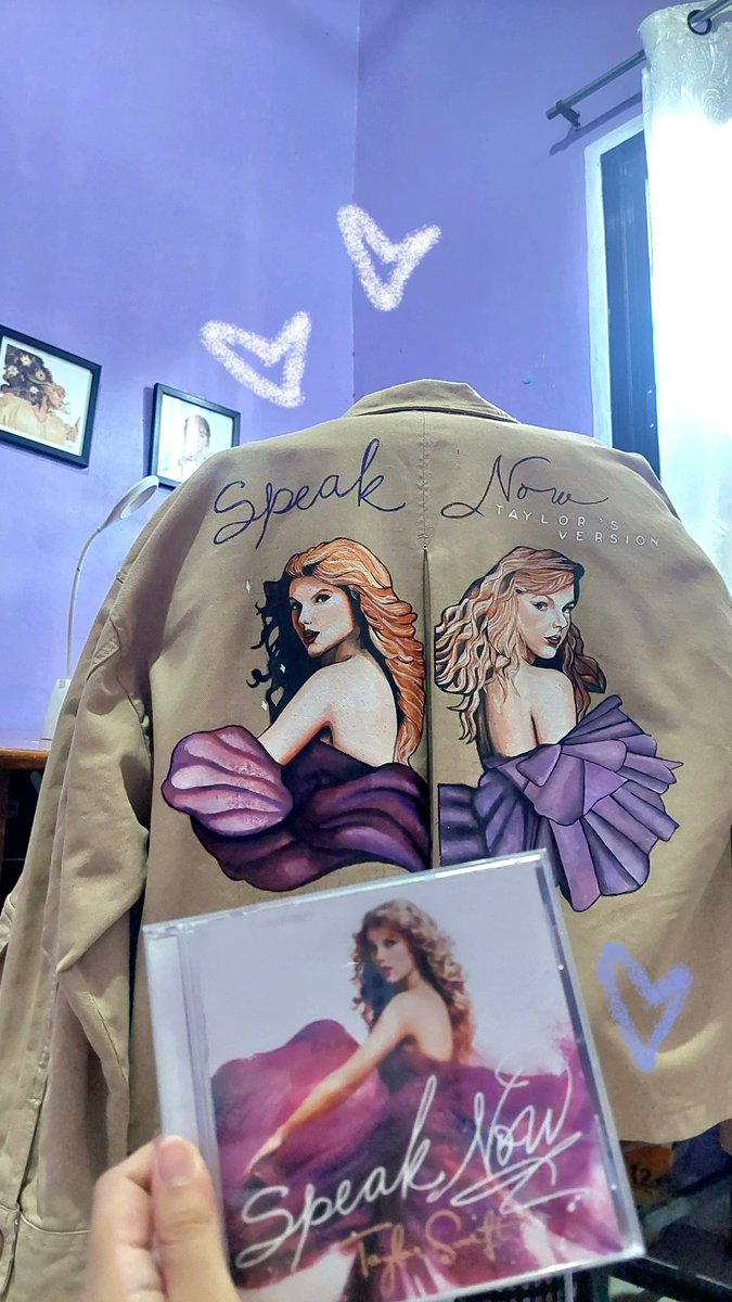 alliyuuuhswift's tweet image. happy #SpeakNowTaylorsVersion day 🥹 just right in time for my mental detox — handpainted jacket by urs truly ♡ @taylornation13 @taylorswift13