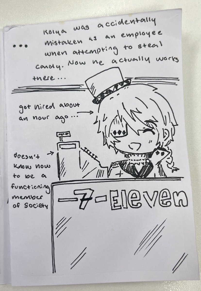 huawyn's tweet photo. KOLYA DOES(?) GET IT | 7-eleven edition (4/6)

jester kolya making his debut in ‘FEDYA DOESN’T GET IT’ with his very own spin-off comic! please give lots of love! 

—

( as suggested by someone, i drew up a lil kolya comic at work 🫶 pls enjoy ) https://t.co/cJ3tIS3DUk