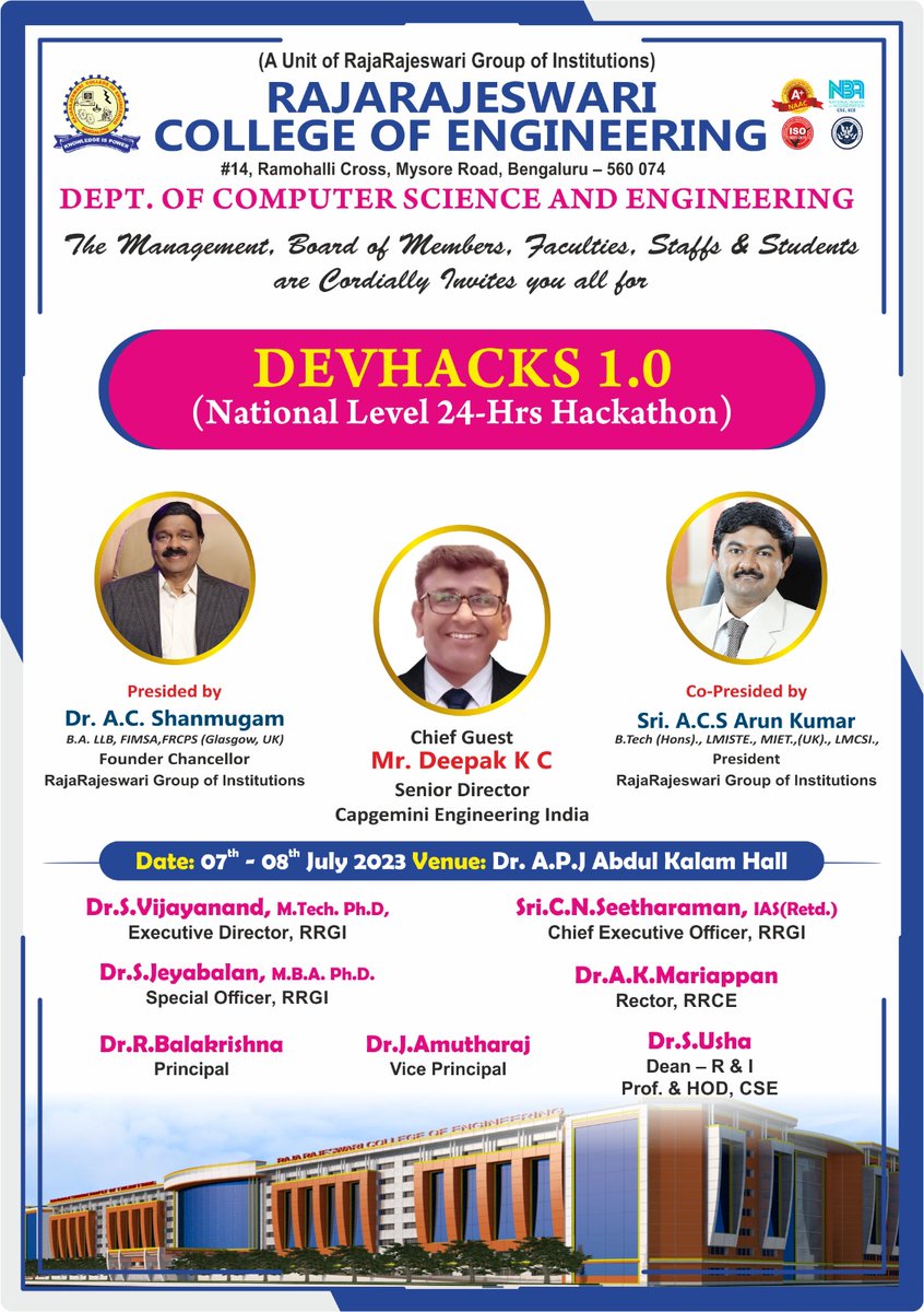 rrceblr's tweet image. 24hr National Level hackathon
Powered by Devminds, is happening soon!
#RRCE
Team Size: 2-5 participants
Prize Money:
1st: Rs. 15,000
2nd: Rs. 8000
3rd: Goodies worth Rs. 6000
+91 8217786932
devhacks.in
Let's make your ideas shine at #DevHacks!
Cheers,
DevHacks Team