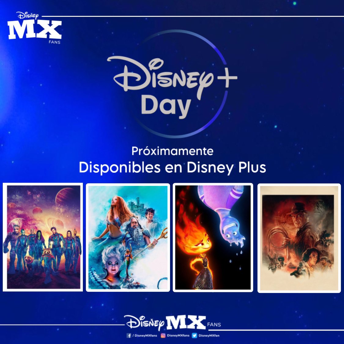 Durante el Disney Plus Day llegarán a la plataforma las 4 películas estrenadas en cines hasta el momento. 

Por ahora no se ha dado a conocer la fecha exacta del Disney Plus Day. 

#GuardianesDeLaGalaxiaVol3 #LaSirenita #Elementos #IndianaJones5