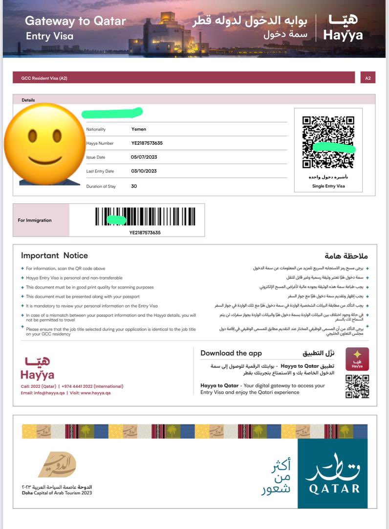 RavaAden's tweet photo. إحدى معاملاتنا فيزا مده شهر الى قطر 🇶🇦 مع تجهيز التأمين ن الصحي برضه بكل سهوله ... ✈️

لل��جز والاستفسار يرجى التواصل معنا :-

00967 02239770
عبر الجوال :
+967770206353
عبر الواتس اب :
+967736899399

#Rava #Company #travel #Yemen #RavaAden #Aden #tourism #رفا #عدن #اليمن https://t.co/snaFoZxrzL