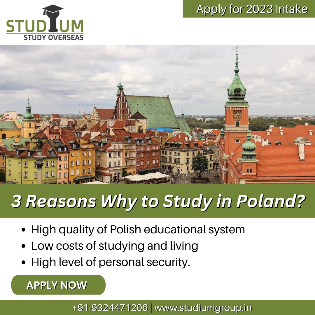 Studium_Group's tweet photo. 3 Reasons Why to Study in Poland? 
1) High quality of Polish educational system 
2) Low costs of studying and living 
3) High level of personal security. 

Visit our Website: https://t.co/7nfAAl75Nj 

#studyinpoland #polandstudyvisa #polandstudentvisa #polisheducation https://t.co/xniJ3GWIE1