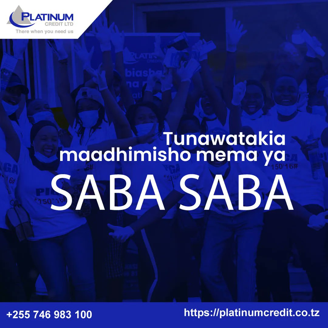 PCL_Tz's tweet photo. #platinumcredit #mkopo #mikopo #garilakomkopowako
Tunawatakia maadhimisho mema ya Saba Saba
Kwataarifa na huduma zetu za mkopo piga *150*16#
#mkoporahisi #mkopoharaka #microfinances https://t.co/98MxyWk6iu