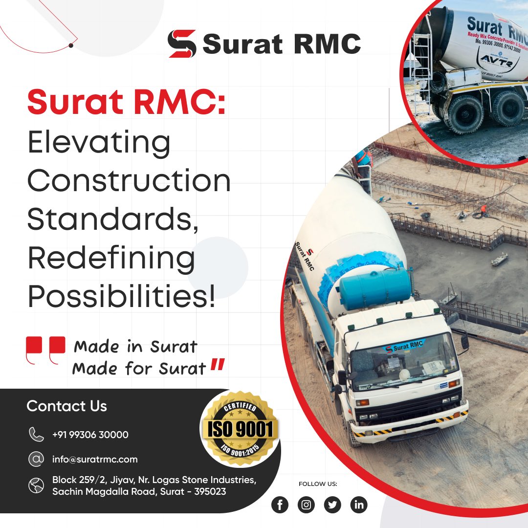 📣 Exciting news for Surat residents! 🎉 Surat RMC is revolutionizing construction standards and pushing the boundaries of what's possible! 🏗️🌆

#SuratRMC #ConstructionStandards #RedefiningPossibilities