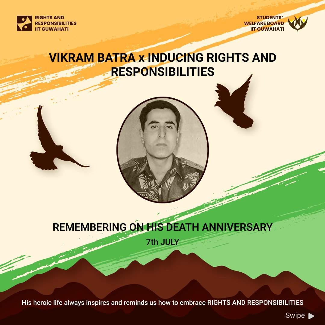 rnriitg's tweet photo. Remembering the indomitable spirit and sacrifice of Captain Vikram Batra on his solemn death anniversary. His valor and selflessness continue to inspire generations, reminding us of the ultimate price paid for upholding our rights and responsibilities.
#VikramBatra
#KargilHeroes https://t.co/gw6rBOrGlY