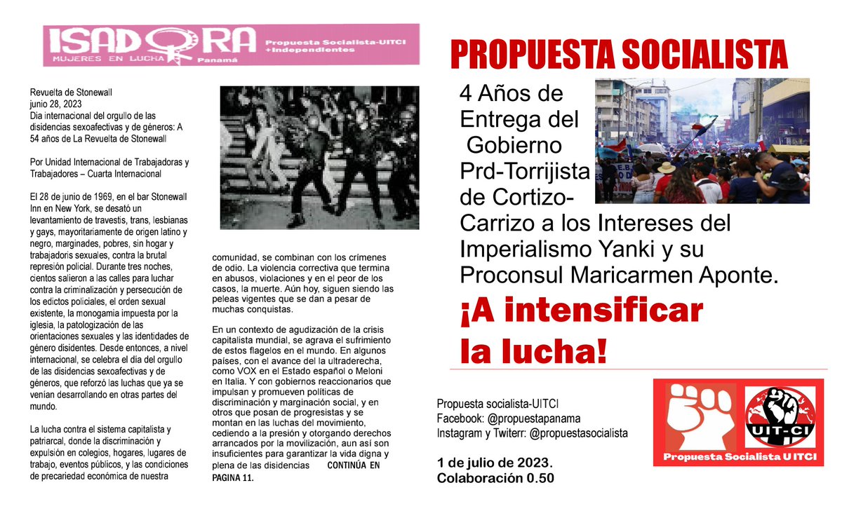 Portada y contraportada de periódico Propuesta Socialista de 1 de julio de 2023. Enlace de las 12 páginas en Facebook facebook.com/10006923010913…