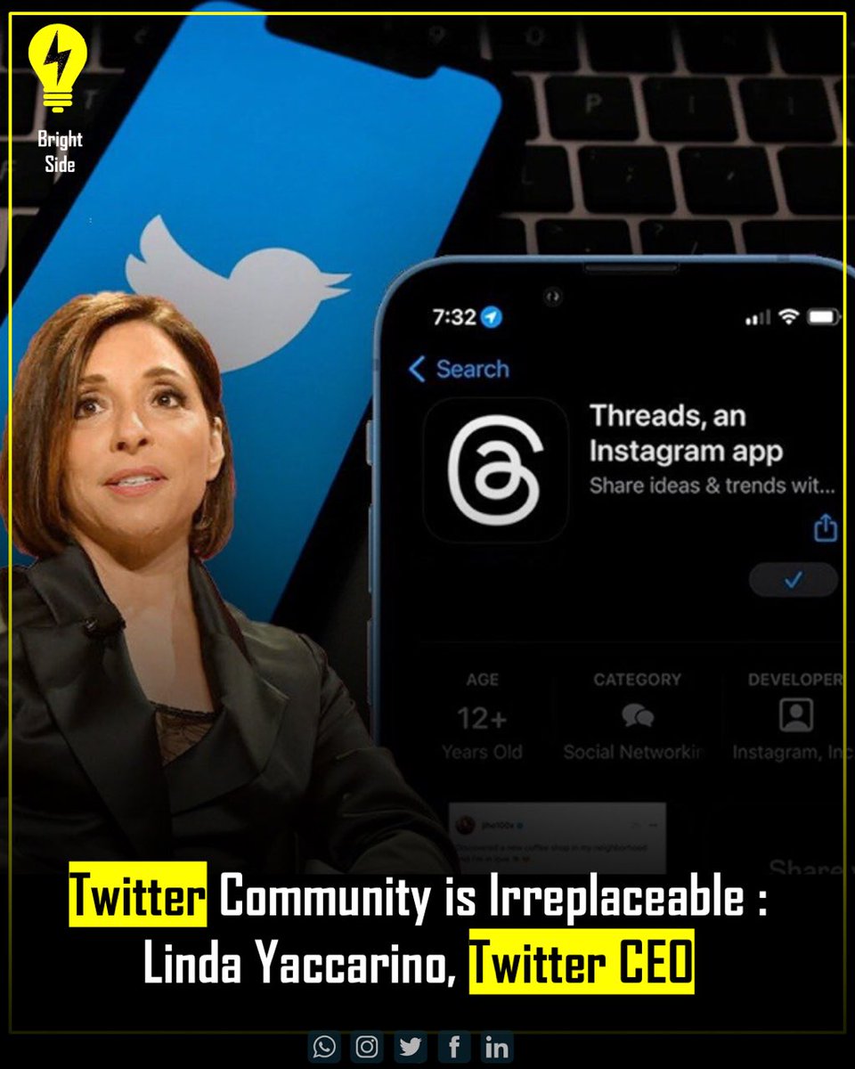 Brightsidepk's tweet photo. According to Twitter CEO Linda Yaccarino, the Twitter community holds a unique and irreplaceable position due to its role as a gathering place for individuals to express their thoughts, ideas, and experiences. 
#threadapp https://t.co/4OPGeJwjuI