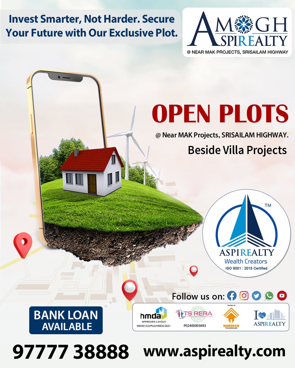 aspirealty's tweet photo. Invest Smarter, Not Harder. Secure Your Future with Our Exclusive Plot.
https://t.co/1XsPYKYkCX
For Details
https://t.co/WGdwlR7aET, info@aspirealty.com
Call: 9777738888
.
#Aspirealty #WealthCreators #HMDA #Amogh #MAKProjects #HmdaOpenPlots #PharmaCity #PlotsInSrisailamHighway https://t.co/DMdPpd4gkR