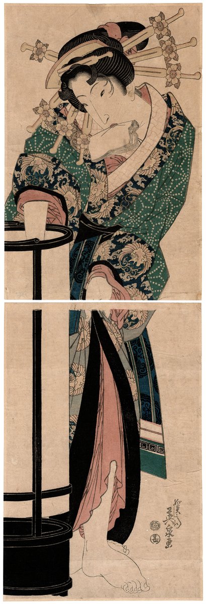 Lot 01075
N.1 diptych of ukiyo-e woodblock prints
Keisai Eisen
WOMAN LIGHTING A LAMP 
artjapanese.com/lot-01075.php

#diptych #woodblockprints #ukiyoe #keisaieisen #woman #lighting #lamp #portrait #beauty #standing #courtesan #oiran #andon #japan #japanese #art #japaneseart