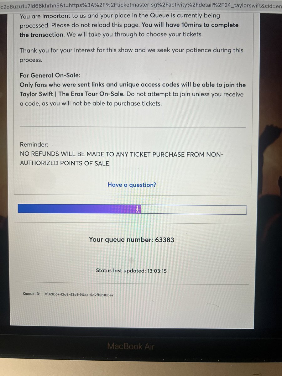 atie_hidayati's tweet image. My friends queue at 63k at general sale, if anyone has access code and willing to share 2 tix please dm #ErasTourSG #ErasTourtickets #accesscode #generalsale #erastouraccesscode