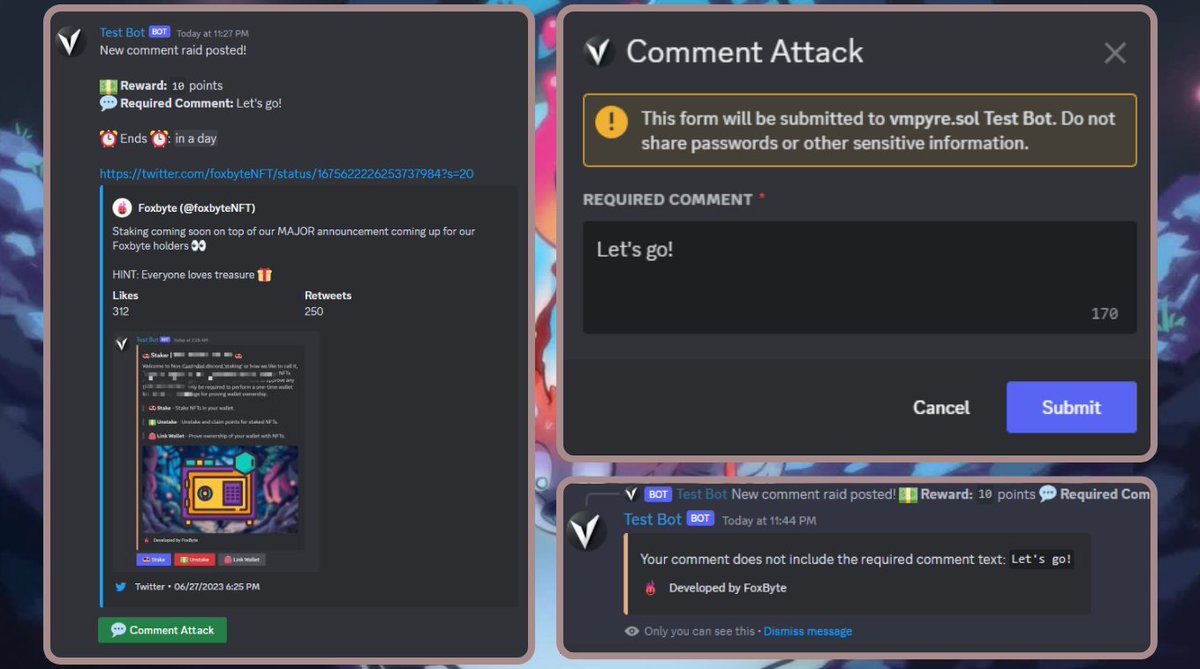 NEW FEATURE ALERT

Comment attack is now available for Foxbyte and all clients using our OnlyRaids 👀

How does it work? Request a comment attack from raiders, raiders must include the text requested (and can also include text of their own)
LETS RAID