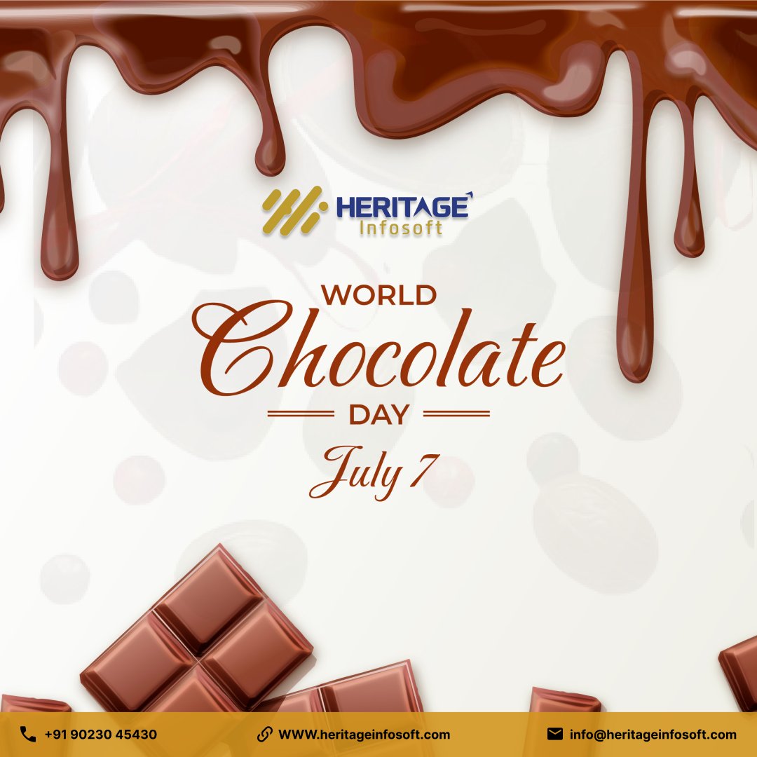 Happy Chocolate Day! May your day be filled with sweetness and love, just like a delicious piece of chocolate.

#worldchocolateday #chocolate #chocolatedaygift #chocolateaddict #choco #chocoholic #chocolatedessert #delicious #nationalchocolateday #heritageinfosoft #2023