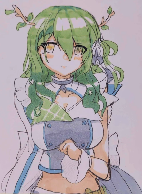 ファウナちゃんイラストだけの投稿～ホロライブのENコンサートに行けないと思いましたけど、見に行けた嬉しいです。青と緑のコピックだけ持っていますから、ファウナを選びました。でもENの間にファウナに気になったいますね。 