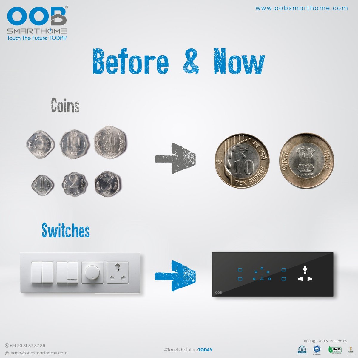 OobSmartHome's tweet photo. OOB Smarthome – Before & now - #Coins #smarthome #oobsmarthome
.
.
for quick inquiry call on: +91 9081 8787 89
.
.
#Coins #connectedhome #smarttechnology #innovation #luxuryhomes #smarthomesystem #homeautomation #touchswitch #TouchSwitches #DesignerTouchSwitches #InteriorDesign https://t.co/r3sfqn1KVJ
