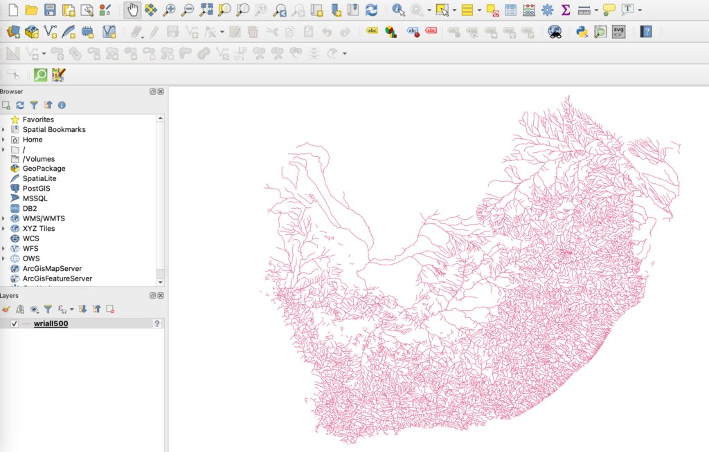 Writing up some notes as I learn my way around QGIS. This one: selecting multiple features from a larger map and exporting to a new geoJSON file: databites.theoutlier.co.za/post/99/how-to… The example is pulling selected rivers from a ZA river map file. #qgis #mapping