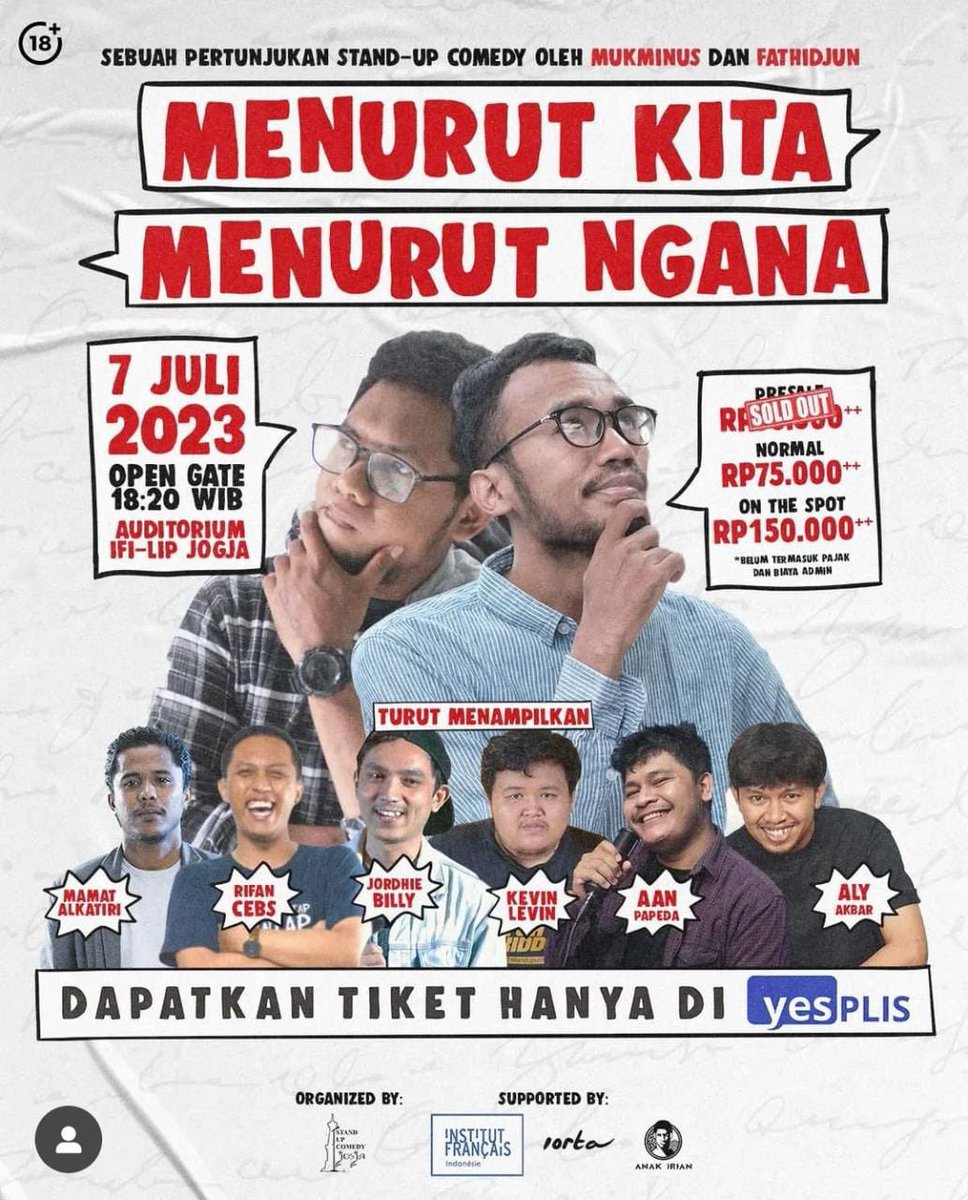 sipalingjaswar's tweet photo. WTS Stand Up Comedy Menurut Kita, Menurut Ngana Yogyakarta

hari ini, Jumat, 7 Juli 2023
50k aja

dijual krn ada kegiatan lain yang mendadak🙏🏼 https://t.co/22QaSmCg0a