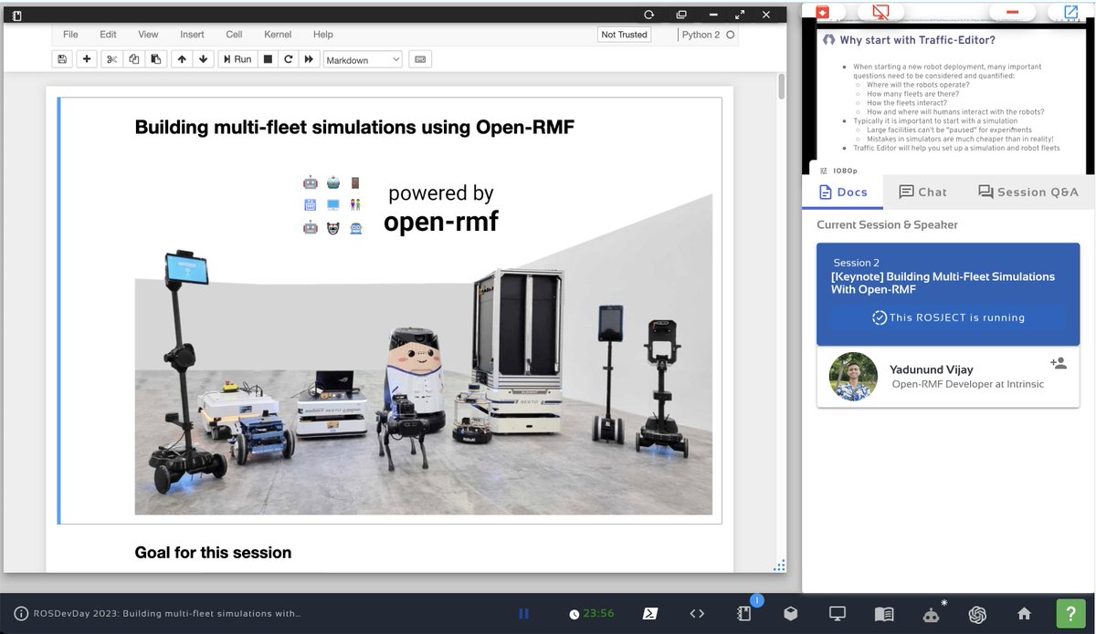 _TheConstruct_'s tweet image. Excited for #ROSDevDay! 🤖Join us as Yadunund Vijay, the keynote speaker, presents an incredible #ROS project on &quot;Building #multi-fleet simulations using #Open-RMF.&quot; Don&apos;t miss out on this must-attend event! ROSDevDay.com🚀

 #ROSDevDay #Conference #Robotics