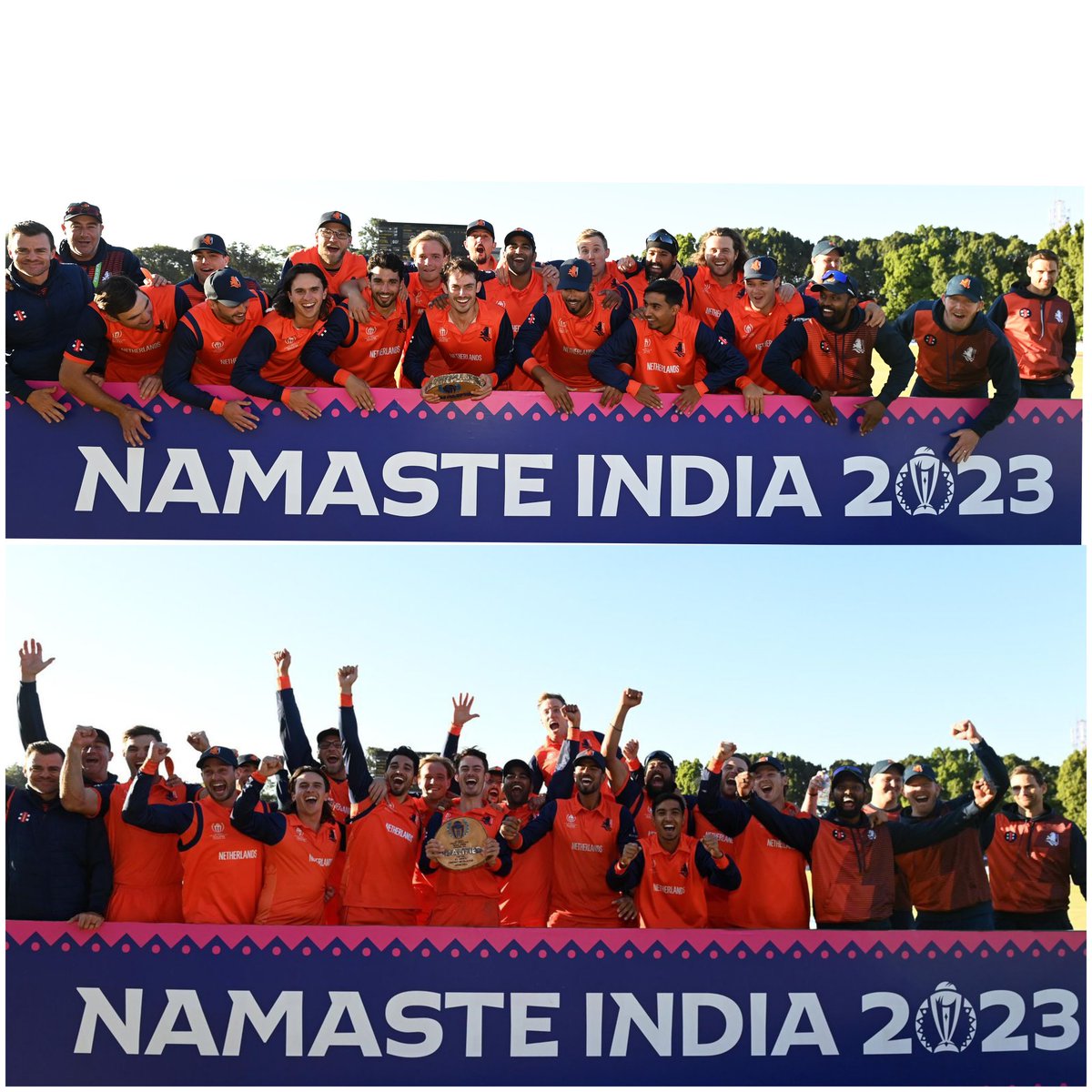 KNCBcricket's tweet photo. Good Morning, world. 🌞

Hope your morning is as good as ours is. 🥳

#ICCWorldCupQualifier #CWC23 https://t.co/3fxWruO9aC