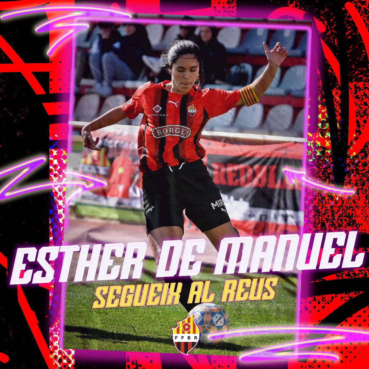 ReusFem's tweet photo. 💥 𝑬𝒔𝒕𝒉𝒆𝒓 𝒅𝒆 𝑴𝒂𝒏𝒖𝒆𝒍 𝒔𝒆𝒈𝒖𝒆𝒊𝒙 𝒂𝒍 𝑹𝒆𝒖𝒔!

🔴⚫️ La central reusenca continuarà una temporada més defensant els nostres colors a l’Estadi Municipal.

#ffutbolbasereus #cfreusfem #reusfemení #futfemreus #forçareus https://t.co/dLqfhJ0B6J