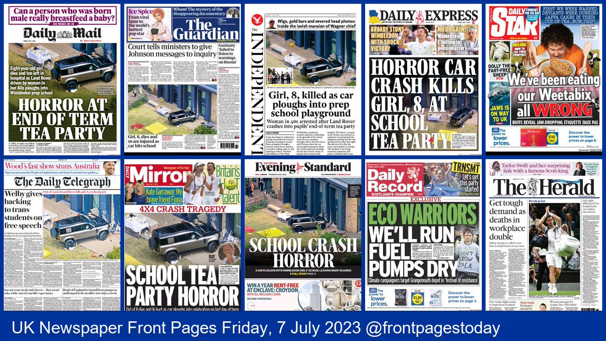 UK Newspaper Front Pages for Friday, 7 July 2023. Find more front pages and thousands of newspapers from around the world at thepaperboy.com