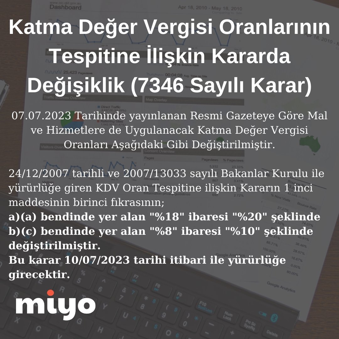 miyosoft's tweet photo. 07.07.2023 Tarihli ve 32241 Sayılı Resmi Gazetede yayınlanan karar göre Mal ve Hizmetler de Uygulanacak KDV Oranları Değiştirilmiştir.

Tüm detaylara blog yazımız dan ulaşabilirsiniz, 
https://t.co/IMd4MqSad7

#miyo #miyoas #miyoblog #kdv #vergi #kararname #maliyebakanligi #gib https://t.co/XO8P7F925z