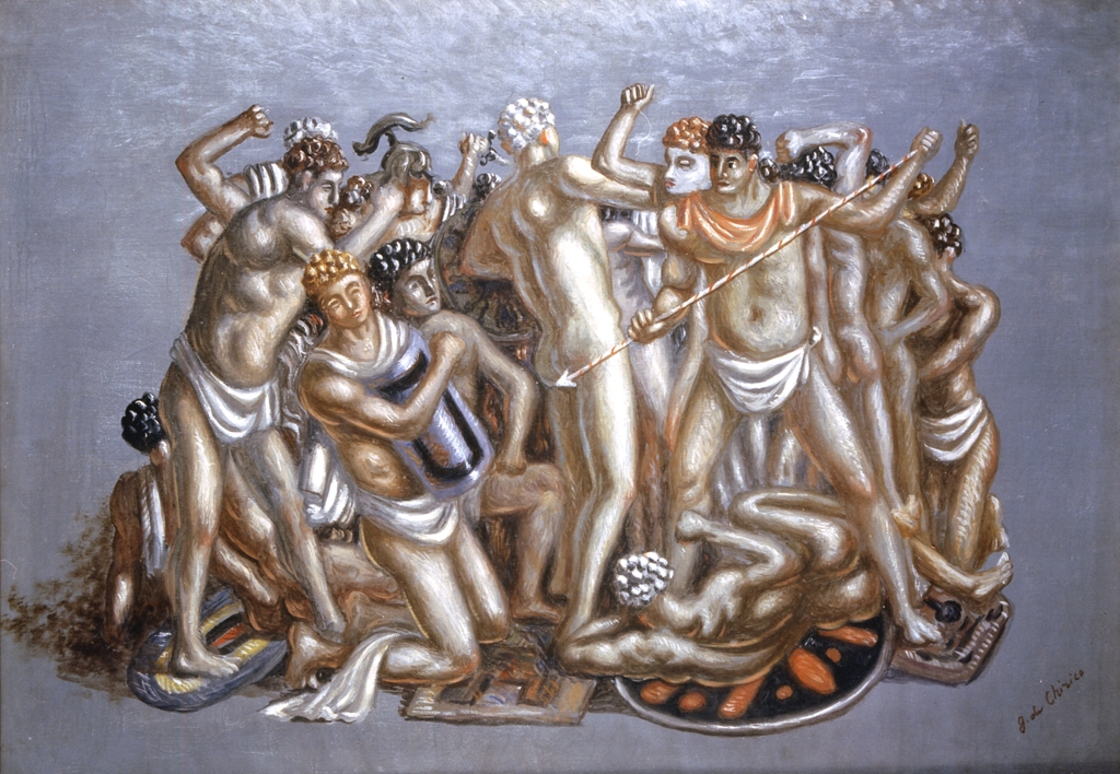 Montecitorio's tweet photo. Il #10luglio 1888 nasce a Volos (Grecia) #GiorgiodeChirico, principale esponente della pittura metafisica.

Il suo dipinto “Combattimento di gladiatori” fa parte di un nucleo di opere acquisite dalla Camera dei deputati intorno alla metà degli anni ’60.

#ArteCamera https://t.co/hZaE23Zrh9