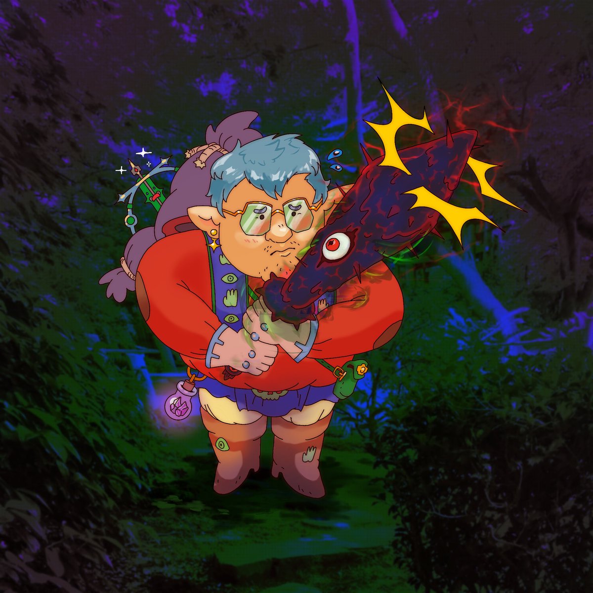 mitchographer's tweet photo. Here he is finished! Tbh idk if I love how this turned out, but it was fun to play with weird procreate brushes at least ⚡️✨ https://t.co/EslohOvQQN