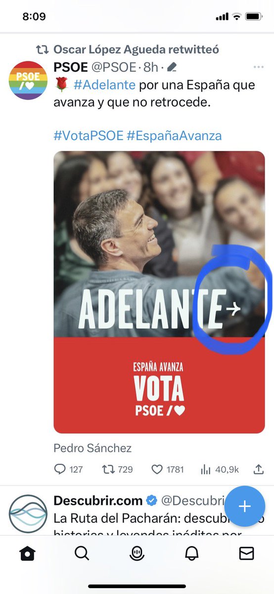 ¡¡¡Le han puesto el falcon hasta en el cartel!!!
Habrá que vigilar para que después del 23-j no se lo lleve a casa.
😂😂😂
