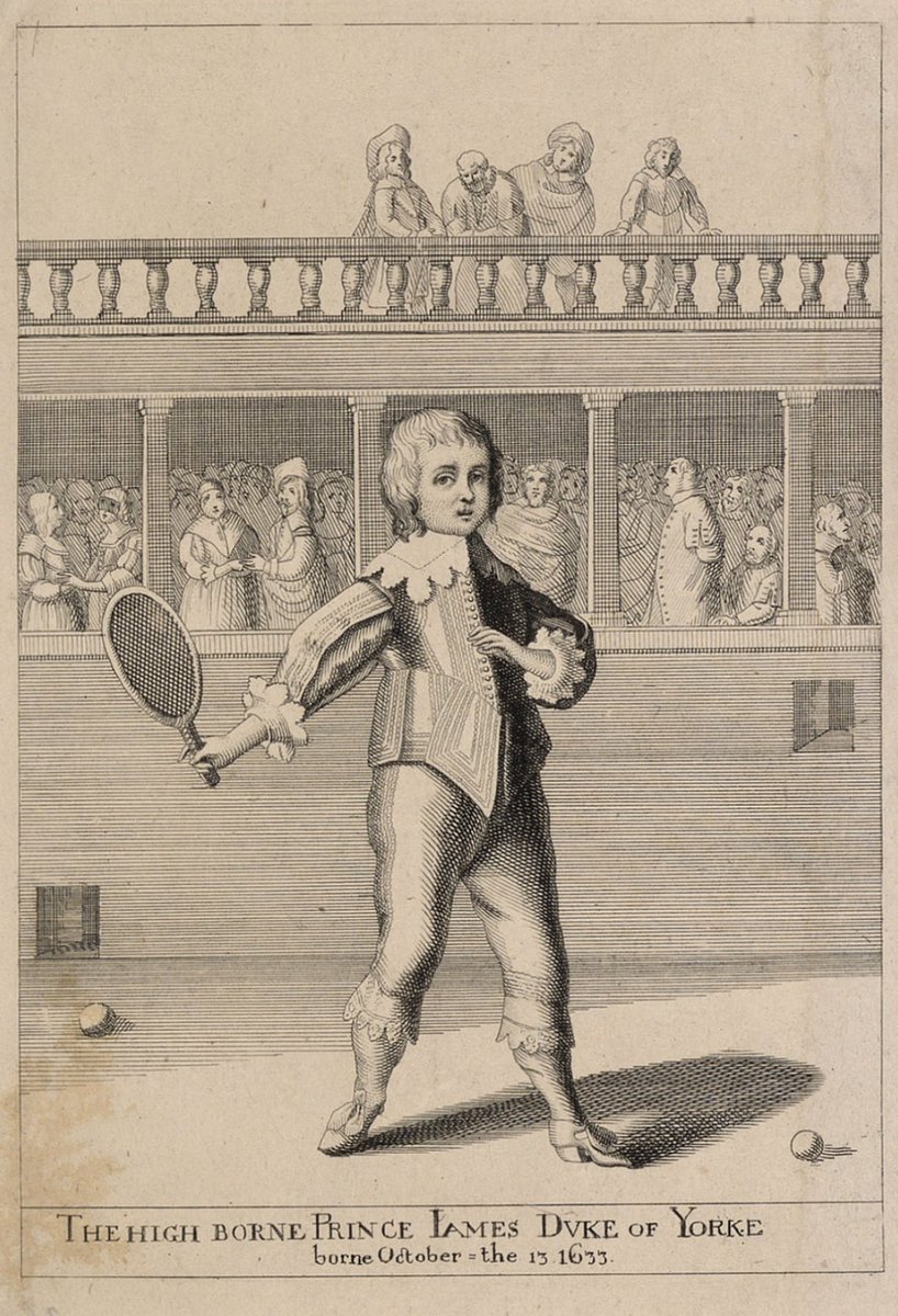 JuliaHa42861895's tweet image. Tennis anyone? This engraving portrays James, duke of York, the future James II playing tennis while being watched by spectators RCIN602771 attributed as possibly being after Matthaus Merion @Wimbledon #tennis 
 #Stuarts #jamesii 🎾
