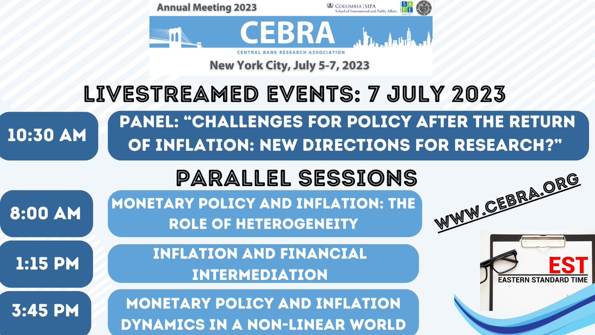 CebraOrg's tweet photo. 📢Today's #livestream from #CEBRA23 includes a high level panel on #inflation with Edward S. Knotek, @CLMannEcon, @ludwigstraub, Oleksiy Kryvtsov as well as sessions organized by @bancaditalia, @centralbank_ie and @DNB_NL
➡️All links can be found here: https://t.co/hcDGHJQumd https://t.co/5CAgxTOKQF