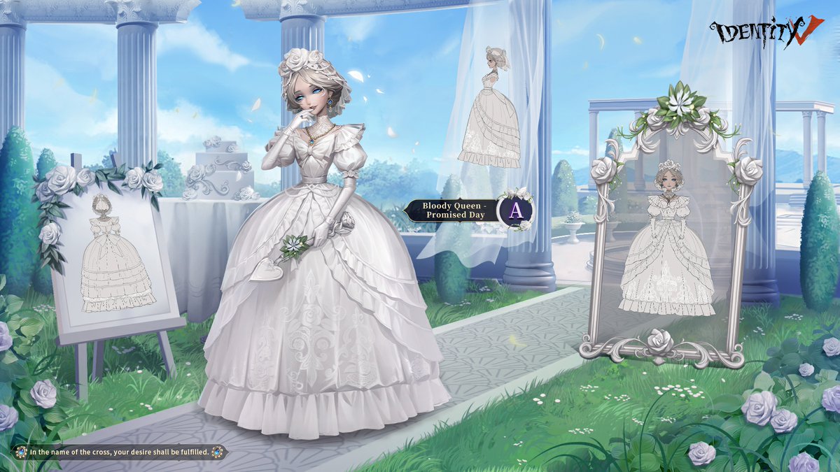 GameIdentityV's tweet photo. Dear Visitors,
Her eyes smiling, it’s the epitome of grace and beauty. Check out the Bloody Queen’s ONCE Series costume- Promised Day! Shall we dance?🩰

Available on July 27.
#IdentityV #BloodyQueen #ONCE https://t.co/8iOPWFibUd