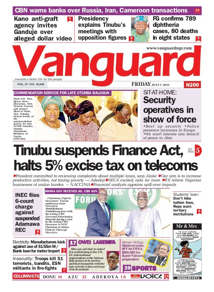 tolaogunnubi's tweet photo. #Nigeria #newspapers #Headlines #thief #UjuAnya #PEPT #TwitterandThread #Psquare #DeleFarotimi #BananaIsland #Onana #frontpages #JAMB #Ruger #NnamdiKanu #Akeelah #Abuja #PBAT https://t.co/MU282wKbtj