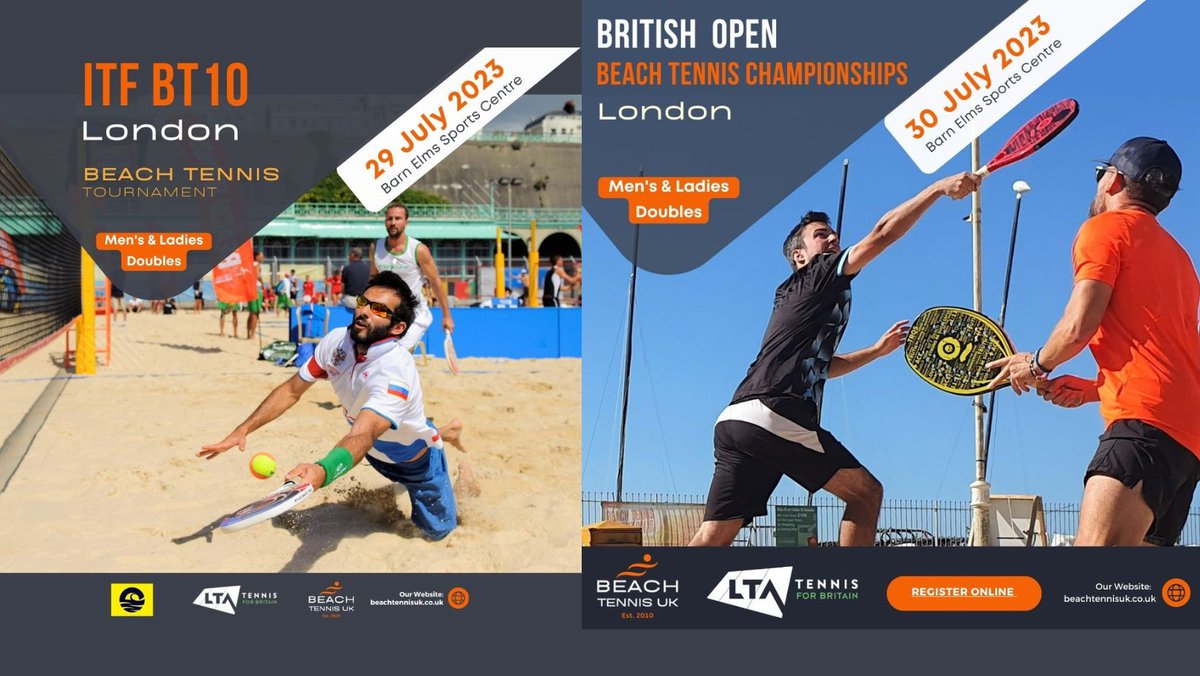ITF BT10 and the British Beach Tennis Championships 29 &amp; 30 July, Barn Elms. Entry deadlines 13 July.
#itfbeachtennis #LTA #beachtennis #london  #compete #BritishOpenChampionships #playtournaments #beachtennis2023 #playbeachtennis #britishrankings #worldrankings