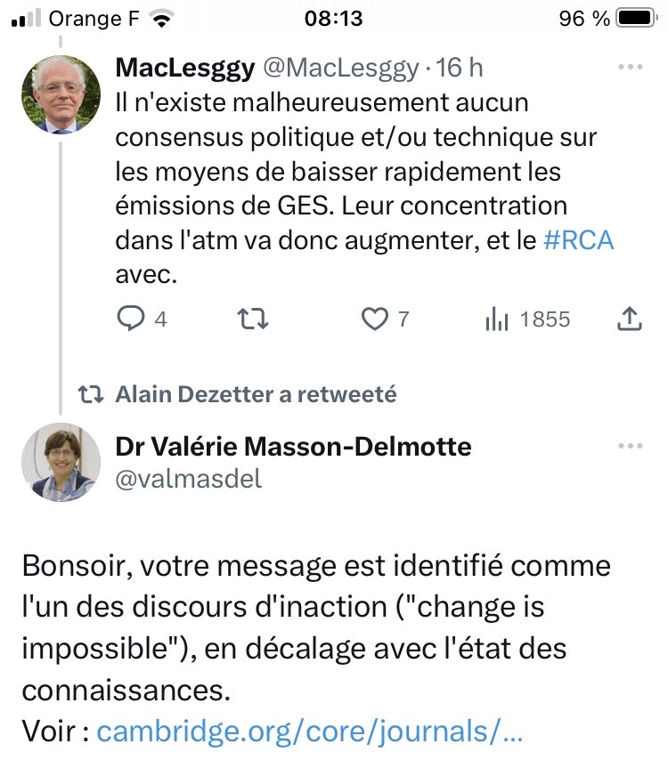 Nous vivons dans un monde où le monsieur choisi par M6 pour vulgariser les connaissances sur le climat fait la leçon à la vice-présidente du Wg1 du Giec. 

Heureusement, nous vivons aussi dans un monde où, en moins de 280 signes, ladite vice-présidente le rhabille pour l’hiver.