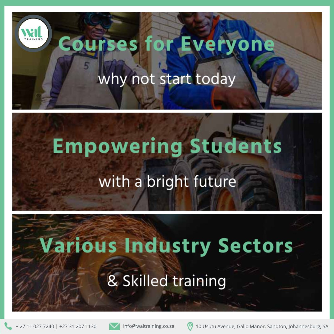 waltrainingza's tweet photo. We offer a wide range of courses for students and
professionals alike. We've got you covered!

Our training programs are designed to uplift your skills
and enhance your career prospects.

Call us at +27 11 027 7240.

#WalTraining #KnowledgeIsPower #Education
#SkillsDevelopment https://t.co/cuROQI7T9k
