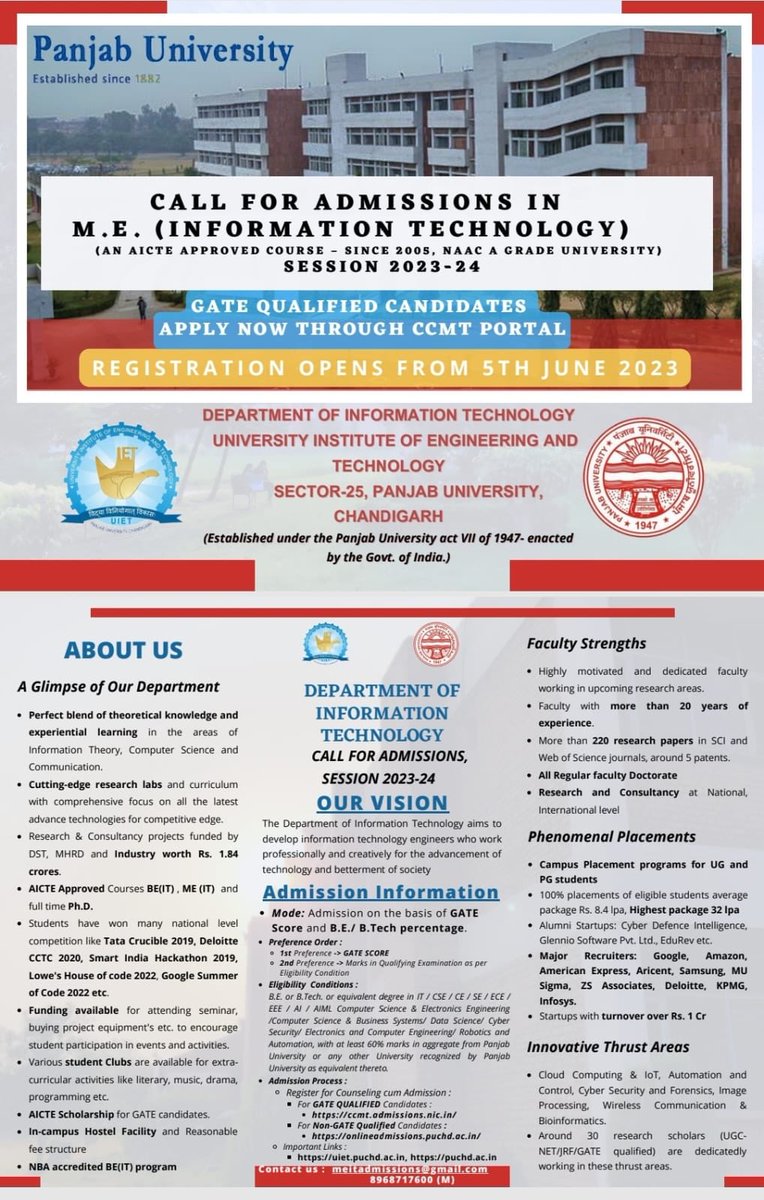 rajneeshsingla8's tweet photo. #MEAdmission #Engineering #MTech #PanjabUniversity https://t.co/rWlFfbvuOW