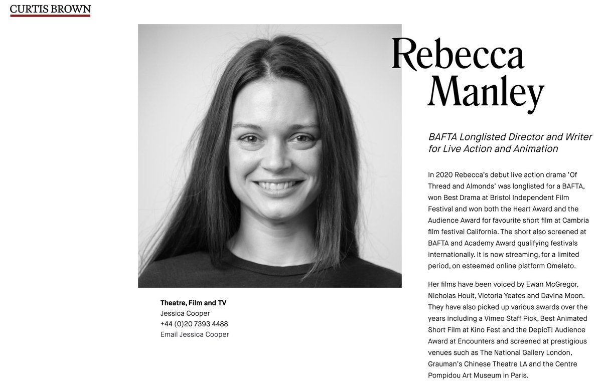 Rebecca Manley (@manleyrebecca) on Twitter photo 🤩 Very excited and proud to announce that I am now represented by Jessica Cooper at <a href="/CBTheatreFilmTV/">Curtis Brown Theatre, Film & Television</a> as a director and writer for tv drama and feature projects.
curtisbrown.co.uk/client/rebecca…
#agent #writerdirector #tv #film #cinema #womeninfilm #writer #director 🤩 Very excited and proud to announce that I am now represented by Jessica Cooper at <a href="/CBTheatreFilmTV/">Curtis Brown Theatre, Film & Television</a> as a director and writer for tv drama and feature projects.
curtisbrown.co.uk/client/rebecca…
#agent #writerdirector #tv #film #cinema #womeninfilm #writer #director