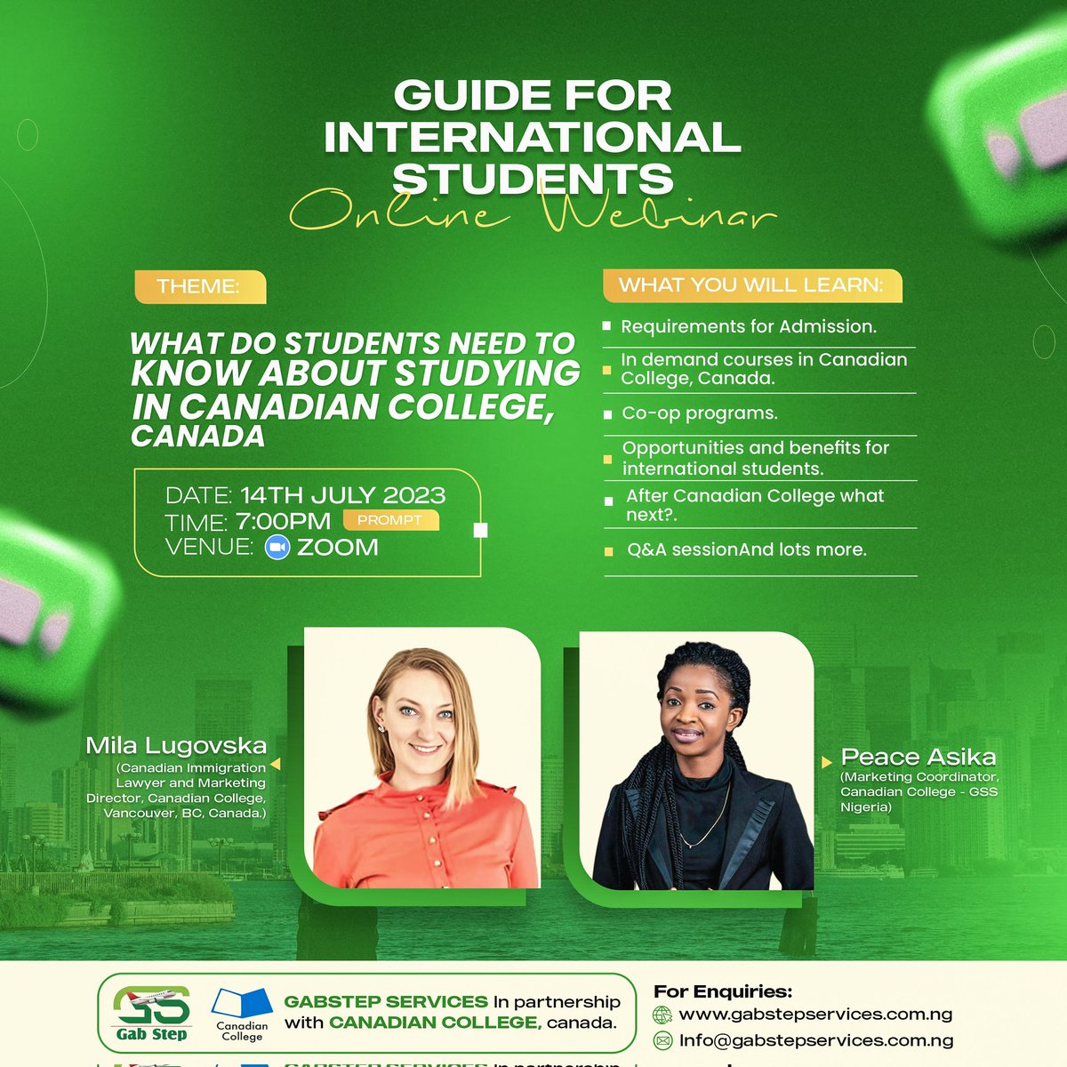 _PeaceKa02's tweet photo. @canadiancollege Canada is coming to your screen! 
14th July 2023 7PM GMT+1

Click the link to register now
 https://t.co/tYToJMl8Fs

#gabstepservices #canadiancollege #travel #hospitalitymanagement #diploma #education #studyincanada #diploma #canada  #studyandworkincanada https://t.co/zpth2pQbmP