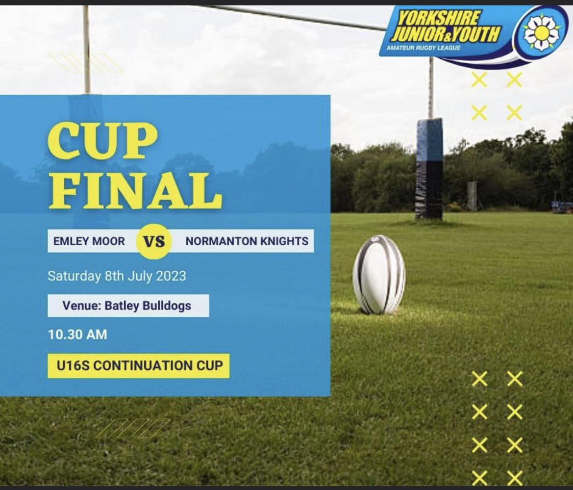 Good luck our U16’s playing in the <a href="/YorkshireJunior/">Yorkshire Junior and Youth League</a> Continuation Cup Final at Batley Bulldogs tomorrow (Saturday) - 10:30 KO. Get along and show them your support 🏉
