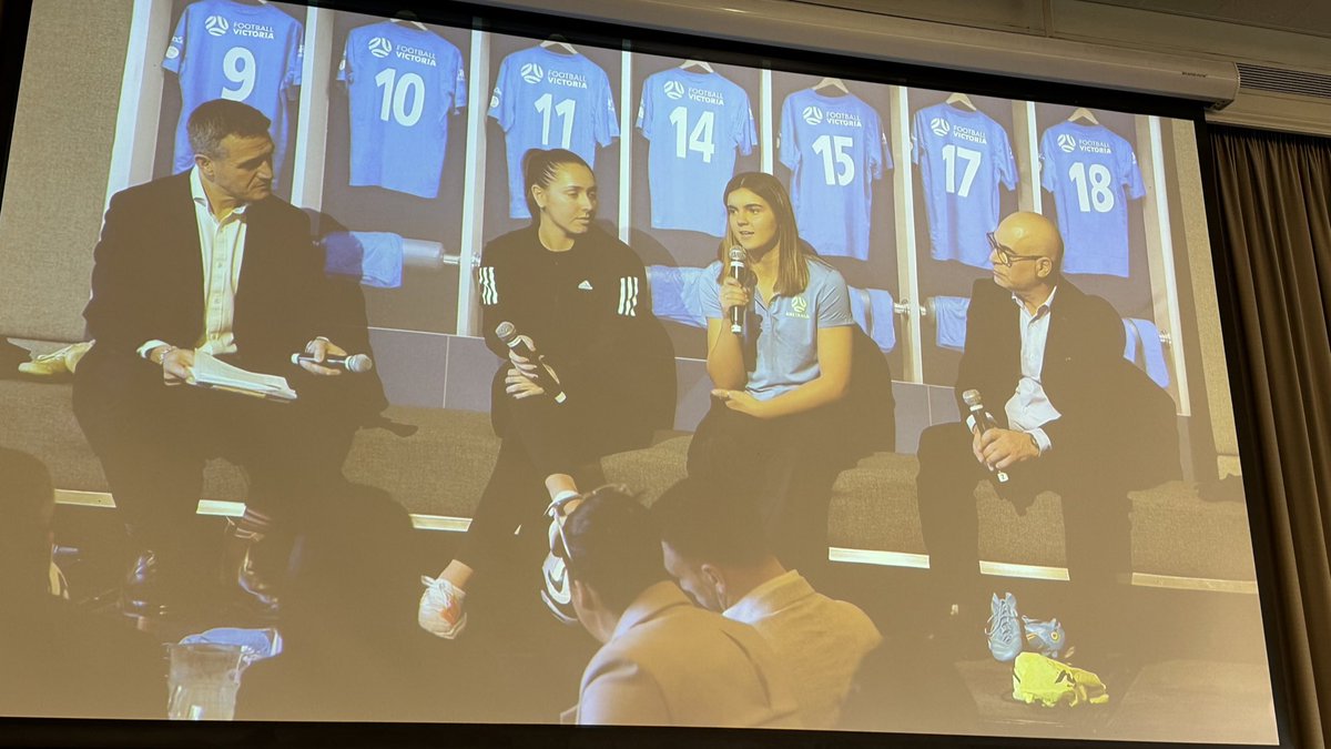 Kate_Jenkins_'s tweet photo. Brilliant celebration today at the @footballvic Community in Business Half-Time Luncheon. Especially loved hearing from @MatildasAlumni Shona Bass and emerging player Paige Zois, plus 👏👏 @BeaumarisSC  #FVCIB @FV_CIB ##FIFAWWC23 https://t.co/gRhmllU8rl