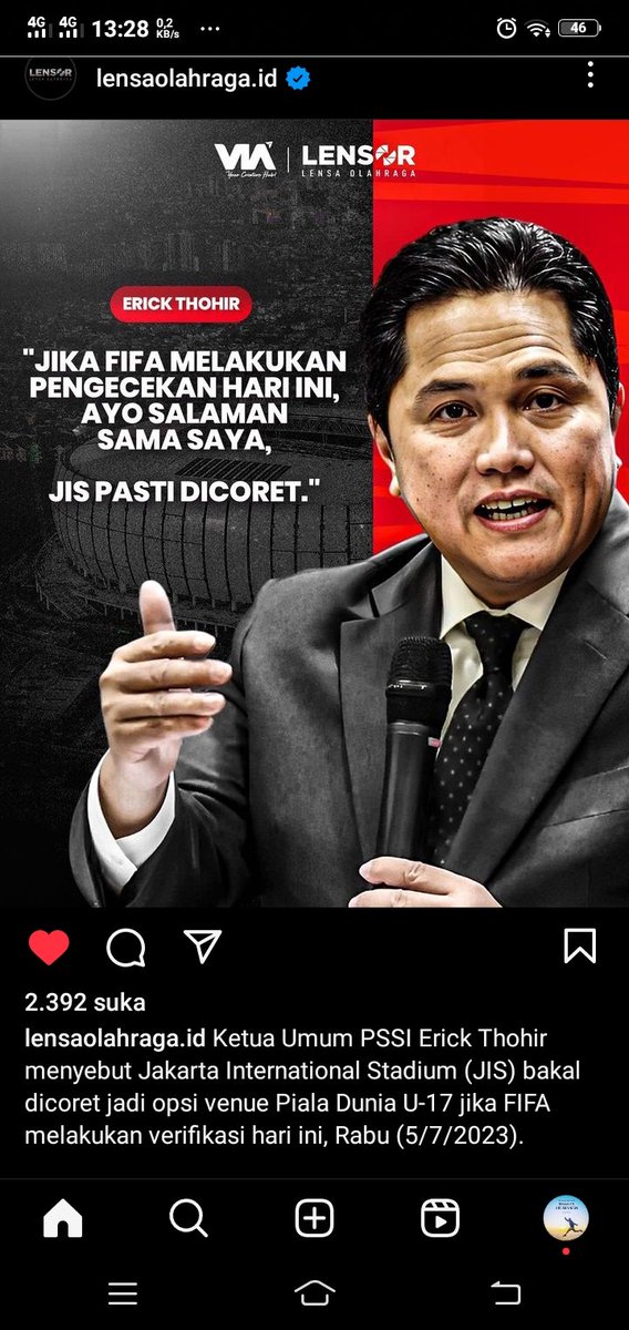 IwanIwanely72's tweet photo. Apakah @FIFAcom Berpolitik juga terkait JIS ..?! Jangan mentang2 dekat dgn presiden @FIFAcom terus mau "dikondisikan" JIS gak masuk standart @FIFAcom ....
Tuan "Terhormat" @erickthohir Sikapmu terkesan memaksakan diri dari situasi ini...!!??🙄🤔😲 https://t.co/RleJZkkusA