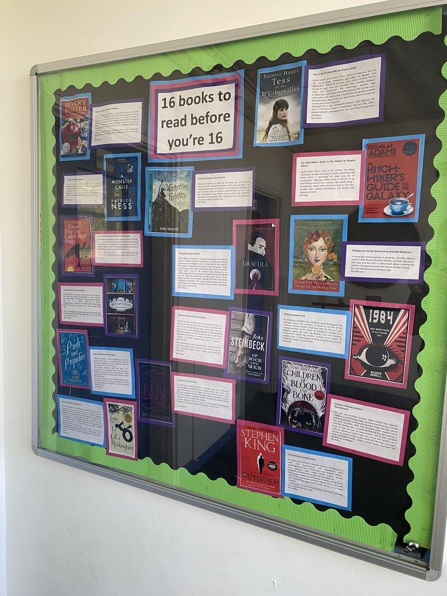 New display! 16 books to read before you’re 16. Created using recommendations from Team English #LyndonSchool #ScalingNewHeights